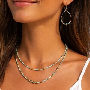 ♥️ Turquoise and Gold Layered Necklace with Matching Earrings